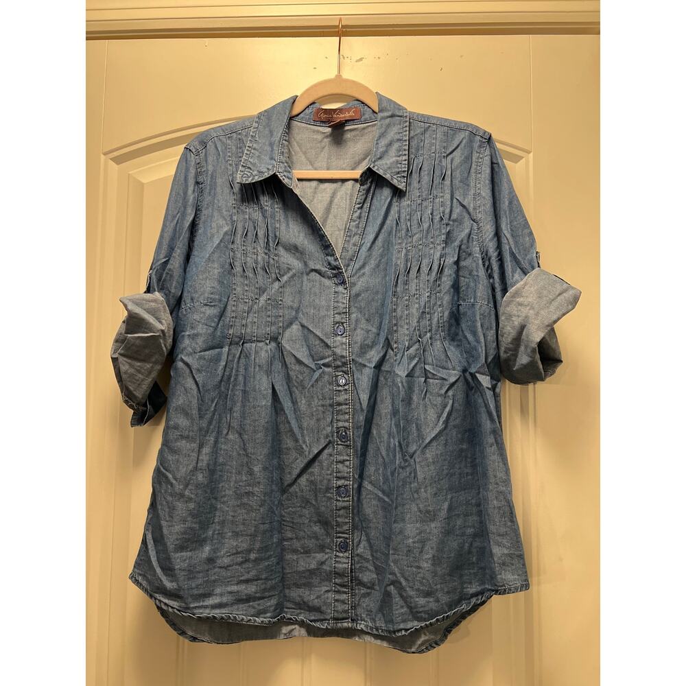 Gloria Vanderbilt Women’s Chambray Roll‎ Tab Sleeve Button Down Denim Top Size M